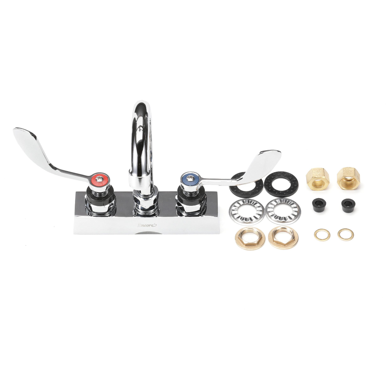 Encore 4" OC Deck Mount Faucet with 3-1/2" Swivel Gooseneck Spout and 4" Wrist Blade Handles