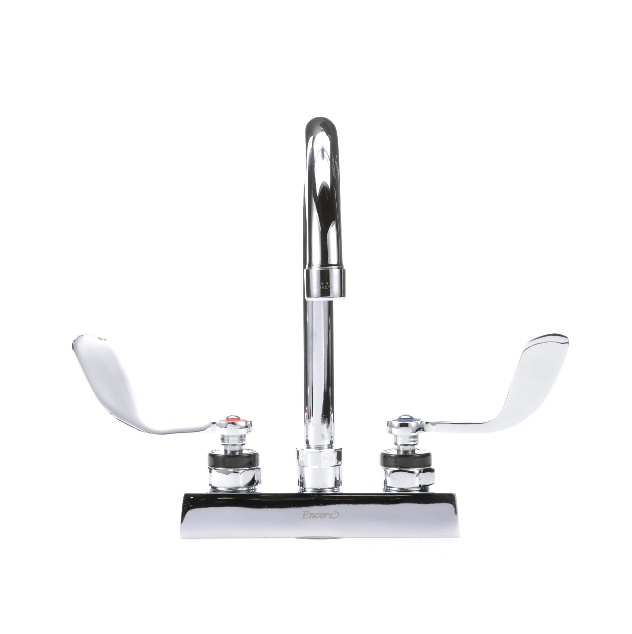 Encore 4" OC Deck Mount Faucet with 6-1/2" Rigid Gooseneck Spout and 4" Wrist Blade Handles