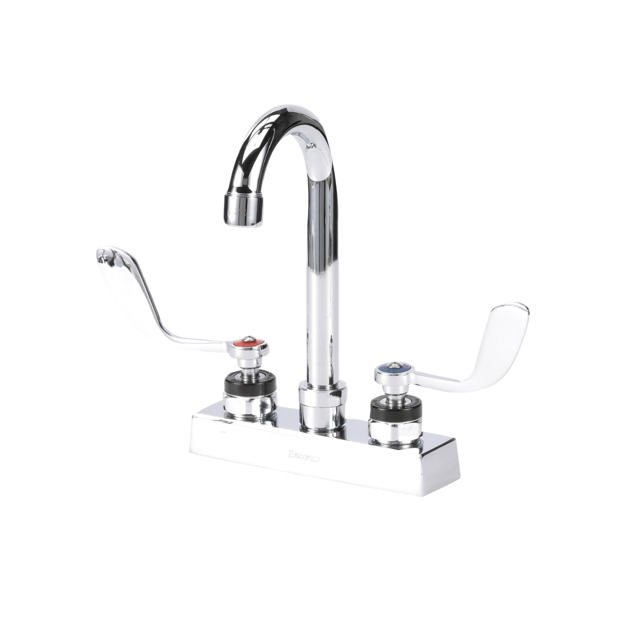 Encore 4" OC Deck Mount Faucet Ceramic Valves with 3-1/2" Swivel Gooseneck Spout with 4" Wrist Blade Handles