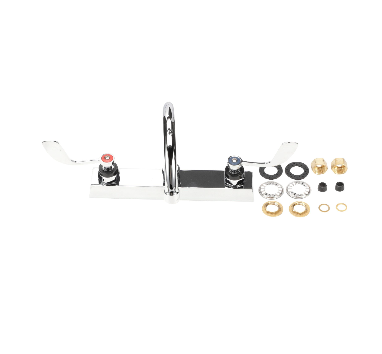 Encore 8" OC Deck Mount Faucet with 6" Swivel Gooseneck Spout and 4" Wrist Blade Handles