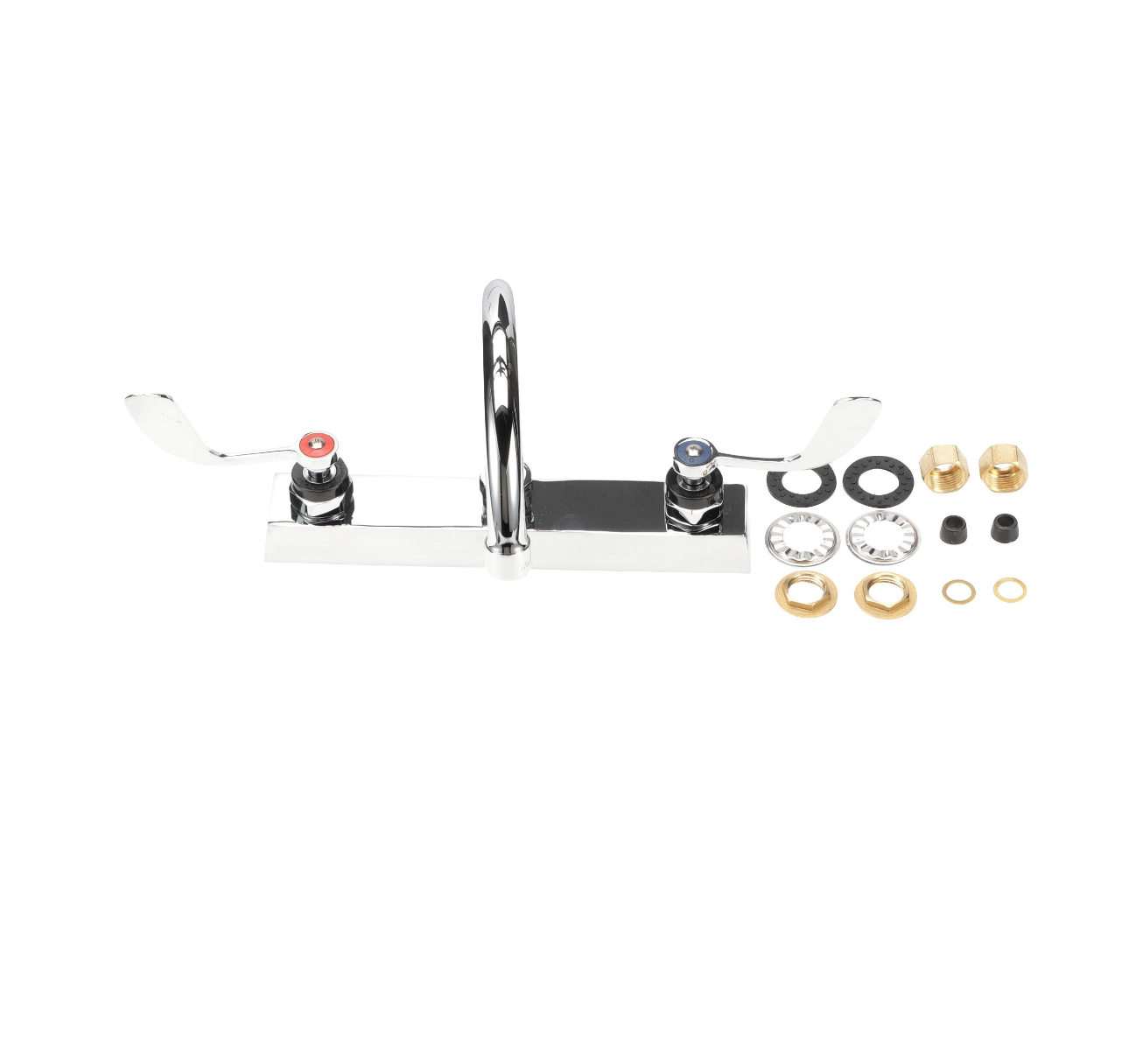Encore 8" OC Deck Mount Faucet Ceramic Valves with 6" Swivel Gooseneck Spout with 4" Wrist Blade Handles