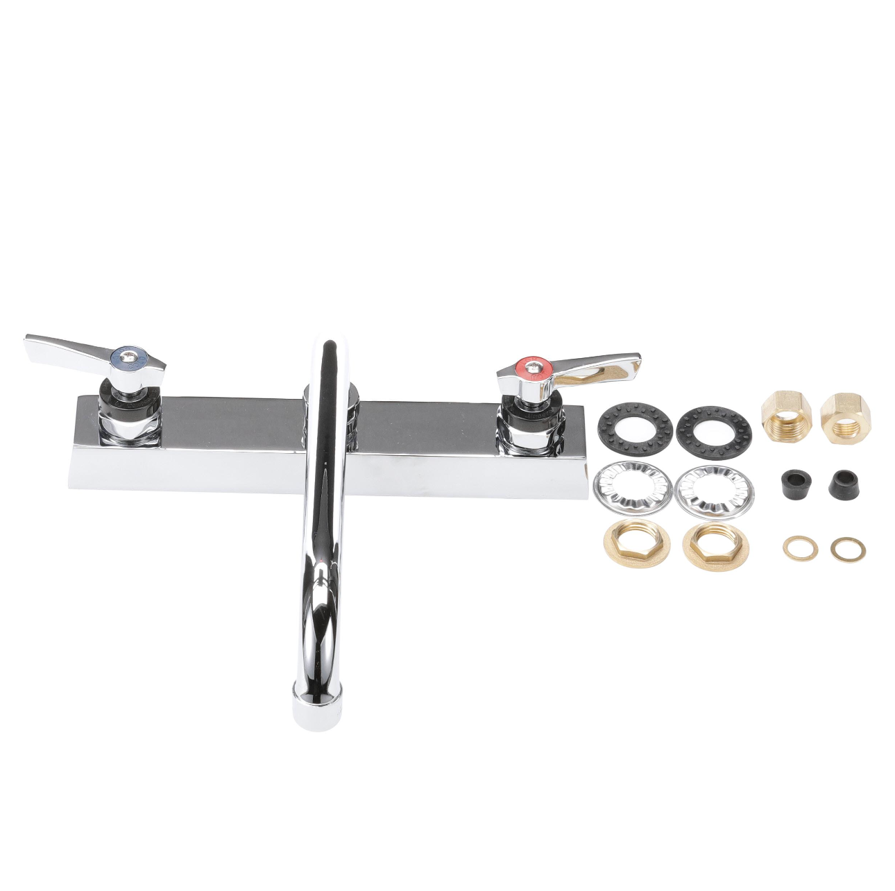 Encore 8" OC Deck Mount Faucet Ceramic Valves with 10" Swivel Spout, 4" Wrist Blade Handles