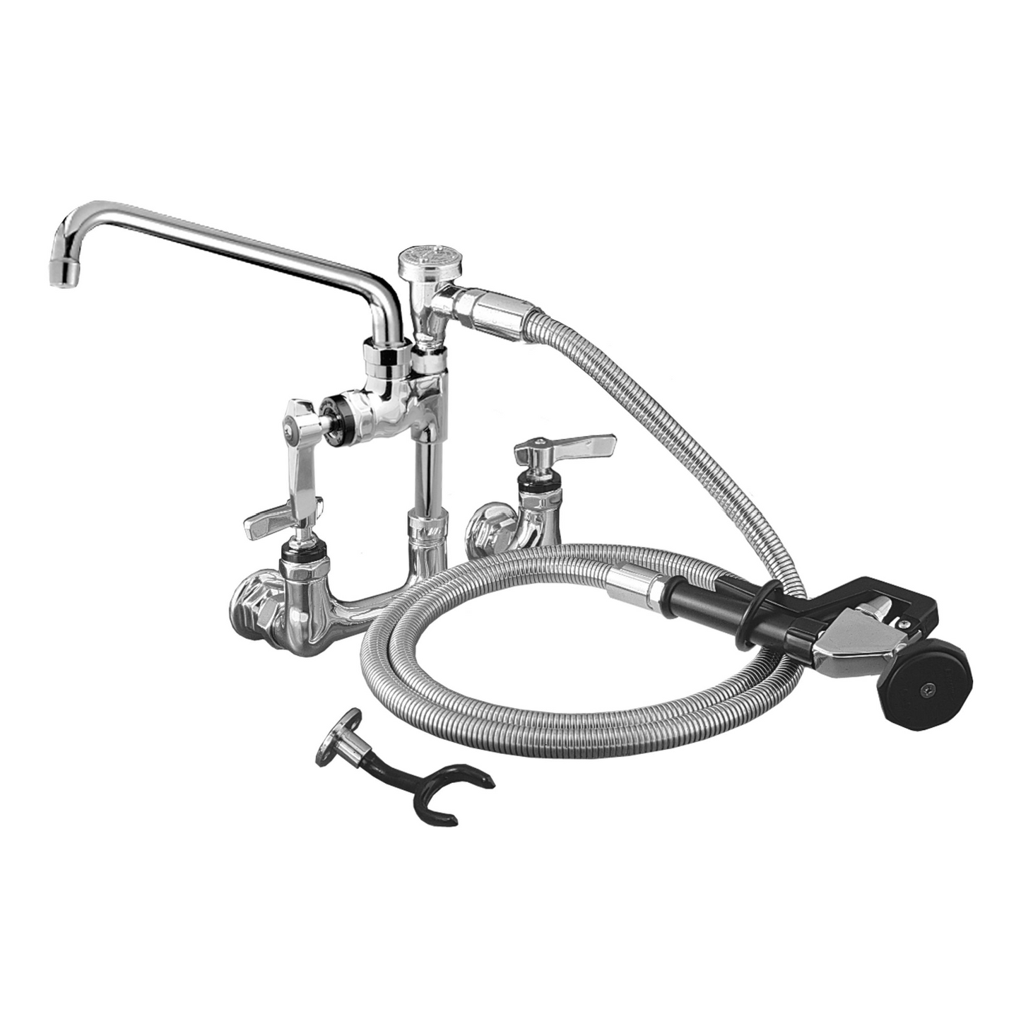 Encore® 8" OC. Brass Chrome Plated Wall Mount Utility Spray Assembly Angled Spray Head Add-On Faucet with 12" Spout and 60" Hose