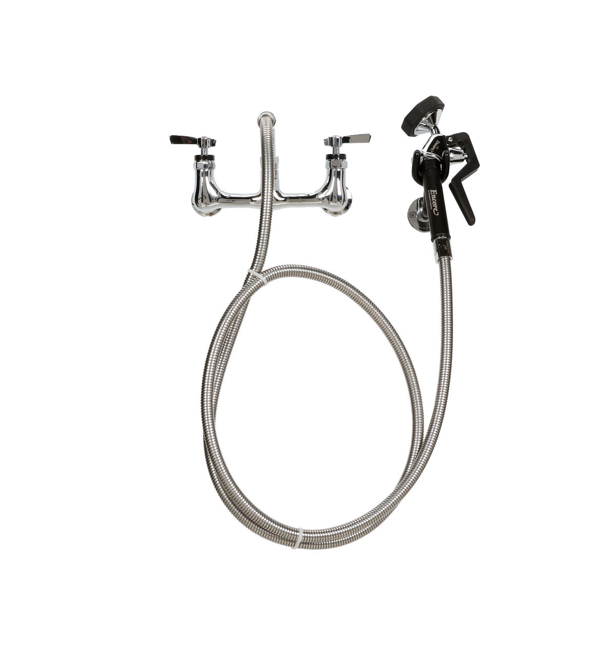 Encore® 8" OC. Brass Chrome Plated Wall Mount Utility Spray Assembly Angled Spray with Mounting Kit and 72" Hose