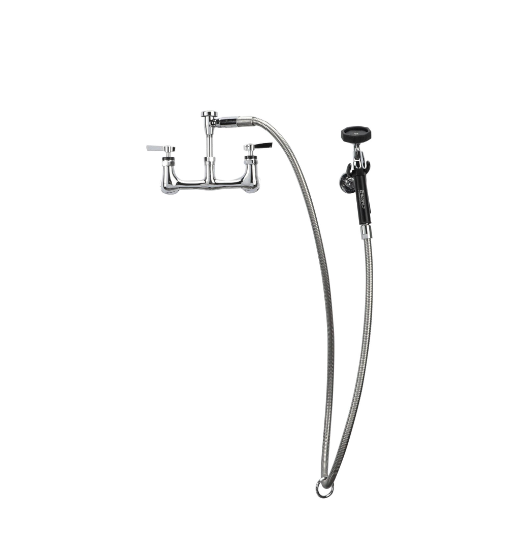 Encore® 8" OC. Brass Chrome Plated Wall Mount Utility Spray Assembly Angled Spray Head Vacuum Breaker and 72" Hose