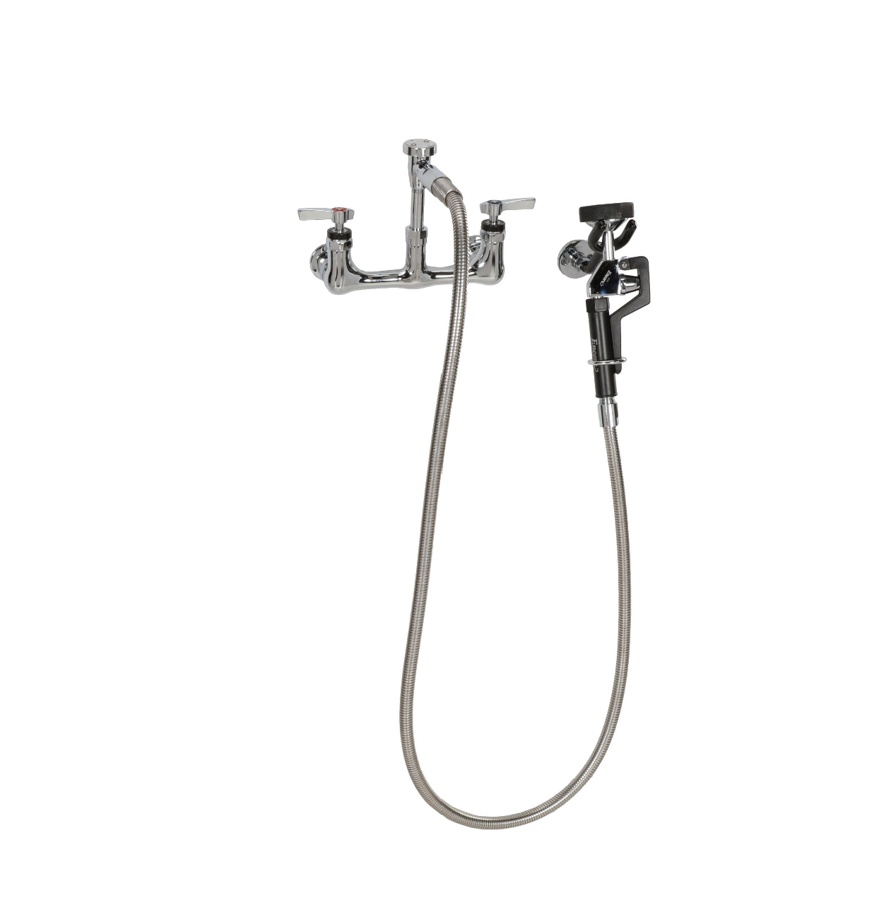 Encore® 8" OC. Brass Chrome Plated Wall Mount Utility Spray Assembly Angled Spray Head Ceramic Valves and 96" Hose