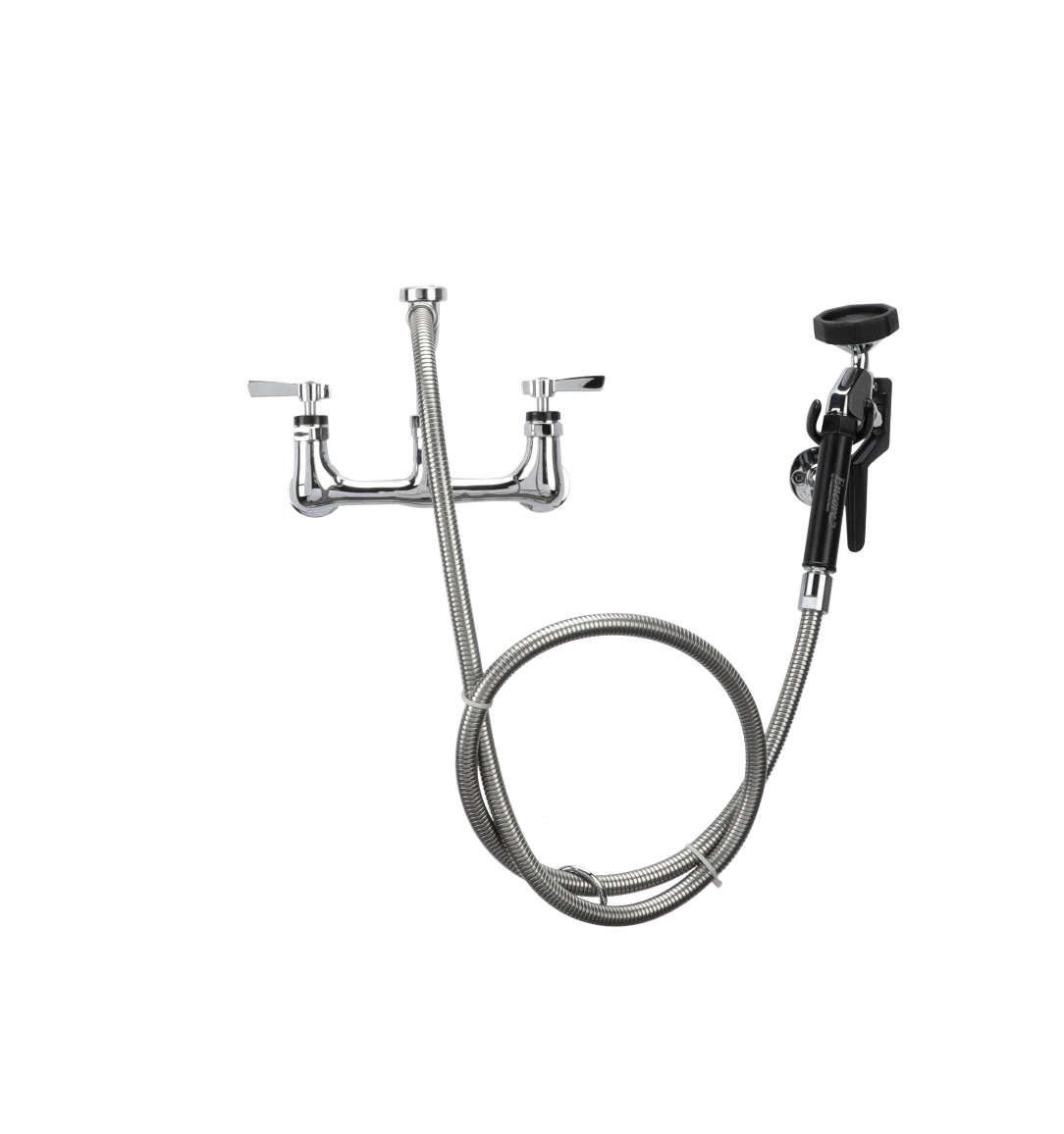 Encore® 8" OC. Brass Chrome Plated Wall Mount Utility Spray Assembly Angled Spray Head Ceramic Valves Vacuum Breaker and 72" Hose