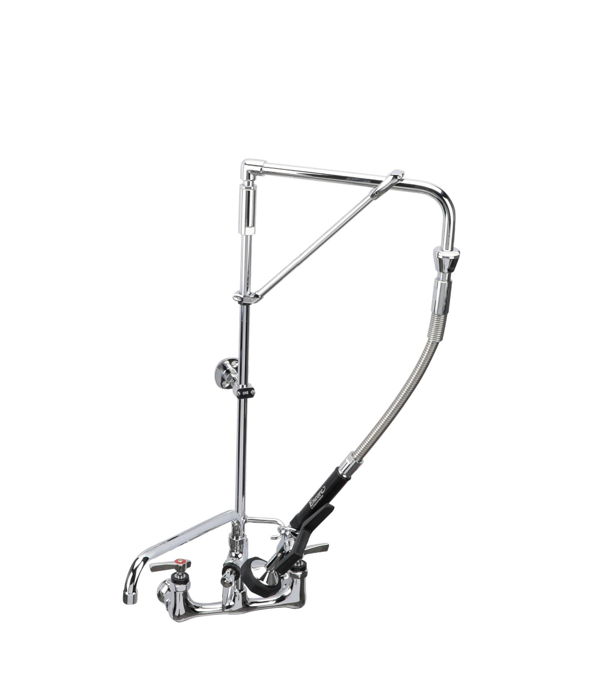 Encore® 8" OC Brass Chrome Plated Swivel Arm Pre-rinse Assembly with 12" Swivel Arm with Support Bracket and 26" Riser