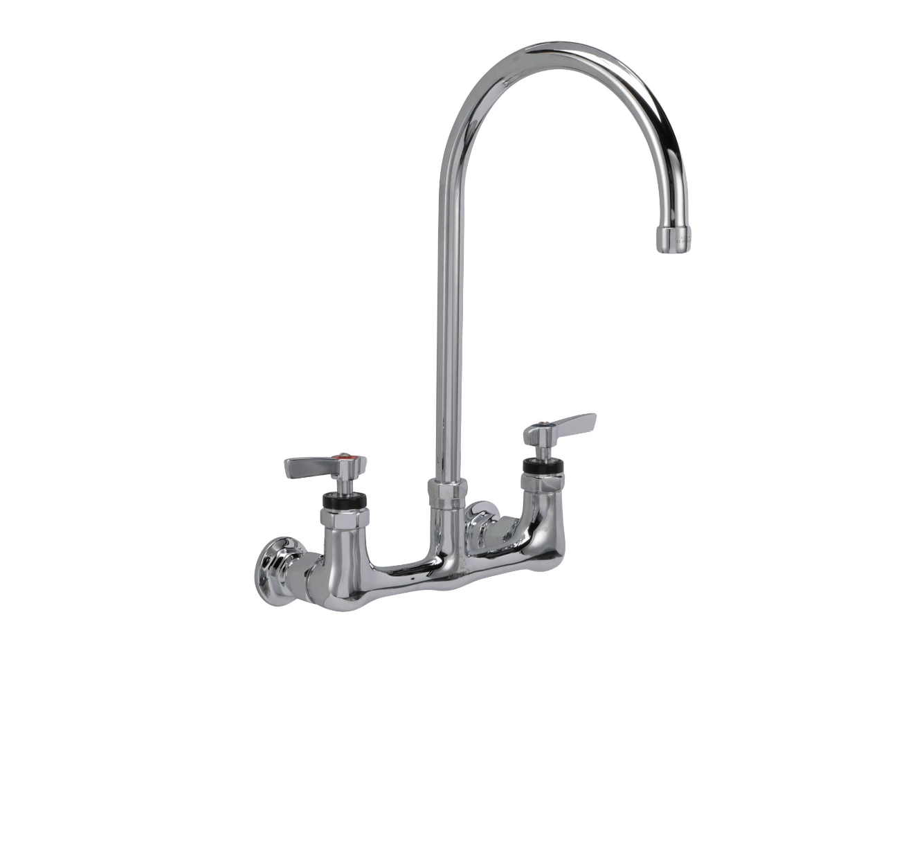 Encore® 8" OC. Brass Chrome Plated Wall Mount Faucet with 8" Swivel Gooseneck Spout Lever Handles