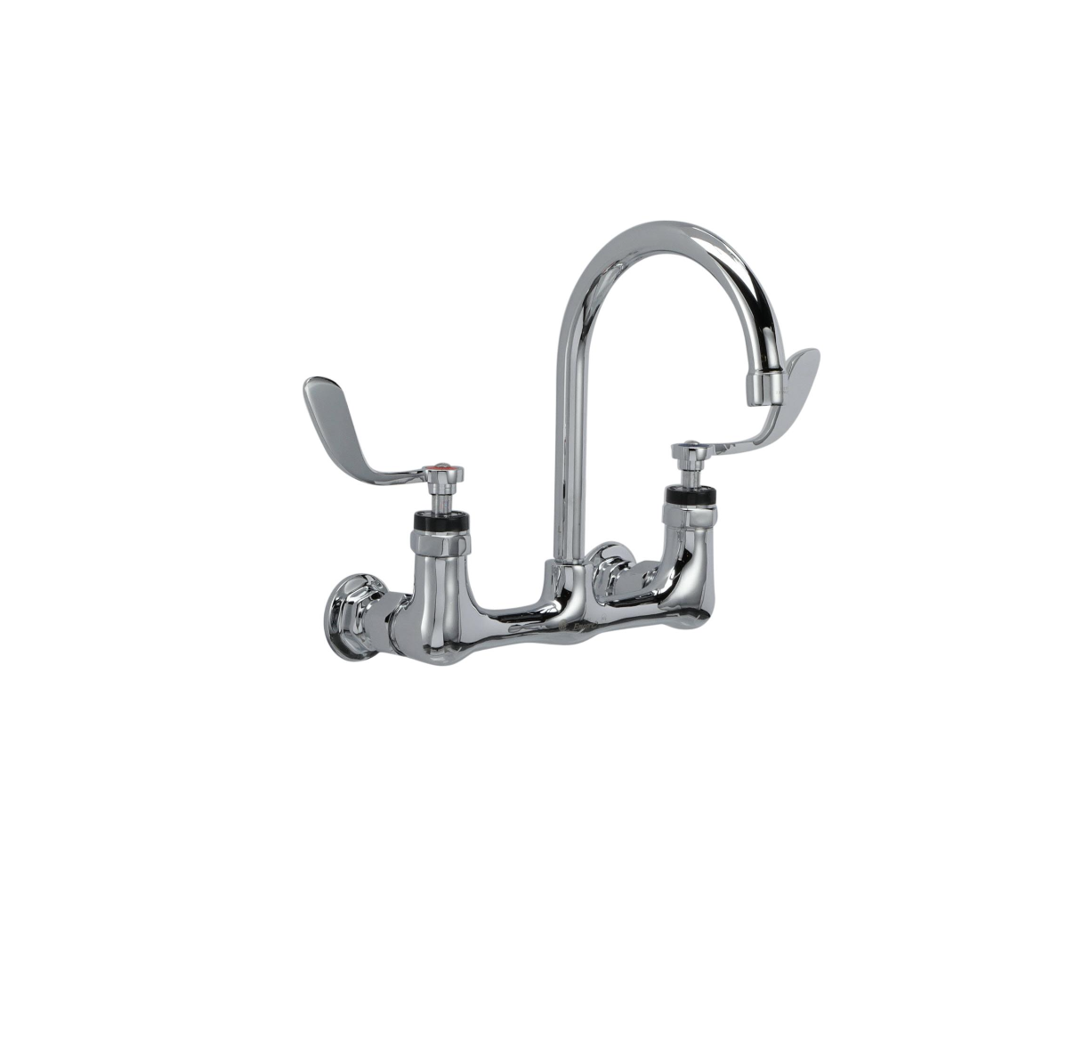 Encore® 8" OC. Brass Chrome Plated Wall Mount Faucet with 6-1/2" Rigid Gooseneck Spout 4" Wrist Blade Handles