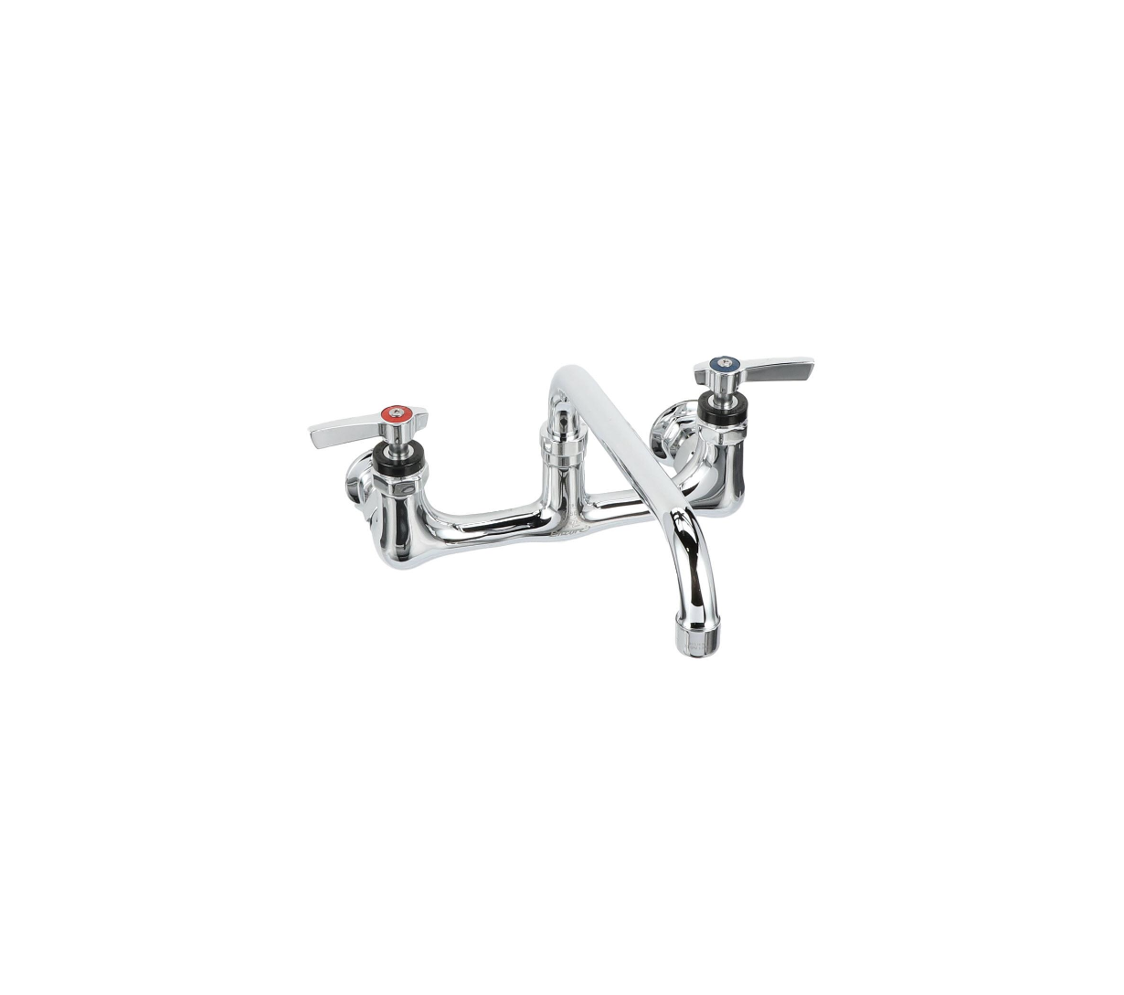 Encore® 8" OC. Brass Chrome Plated Wall Mount Faucet with 10" Swivel Spout, Lever Handles