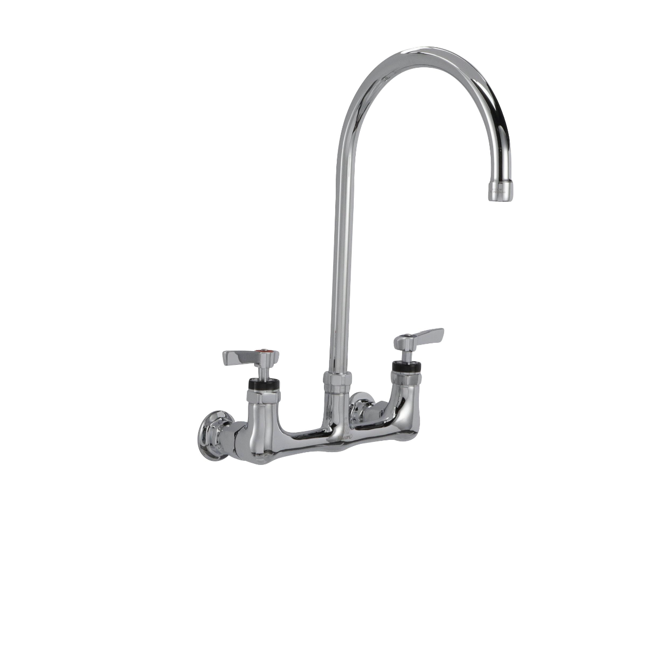 Encore® 8" OC. Brass Chrome Plated Wall Mount Faucet Ceramic Valves with 8" Swivel Gooseneck Spout