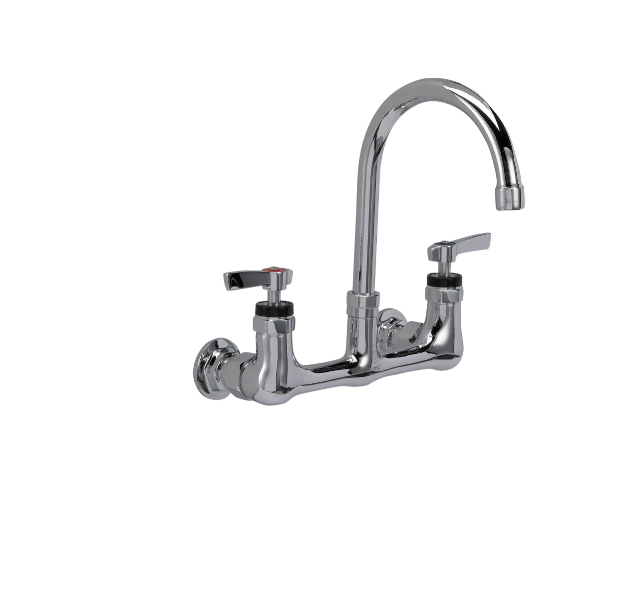 Encore® 8" OC. Brass Chrome Plated Wall Mount Faucet Ceramic Valves with 6" Swivel Gooseneck Spout