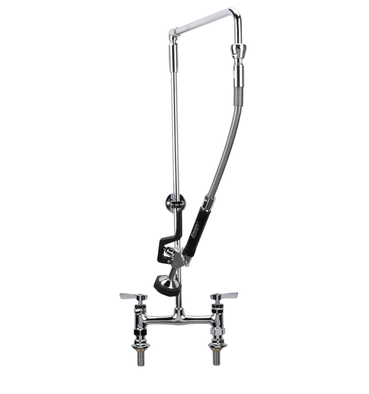 Encore 8" OC Brass Chrome Plated Deck Mount Rigid Arm Pre-Rinse Assembly with 26" Riser