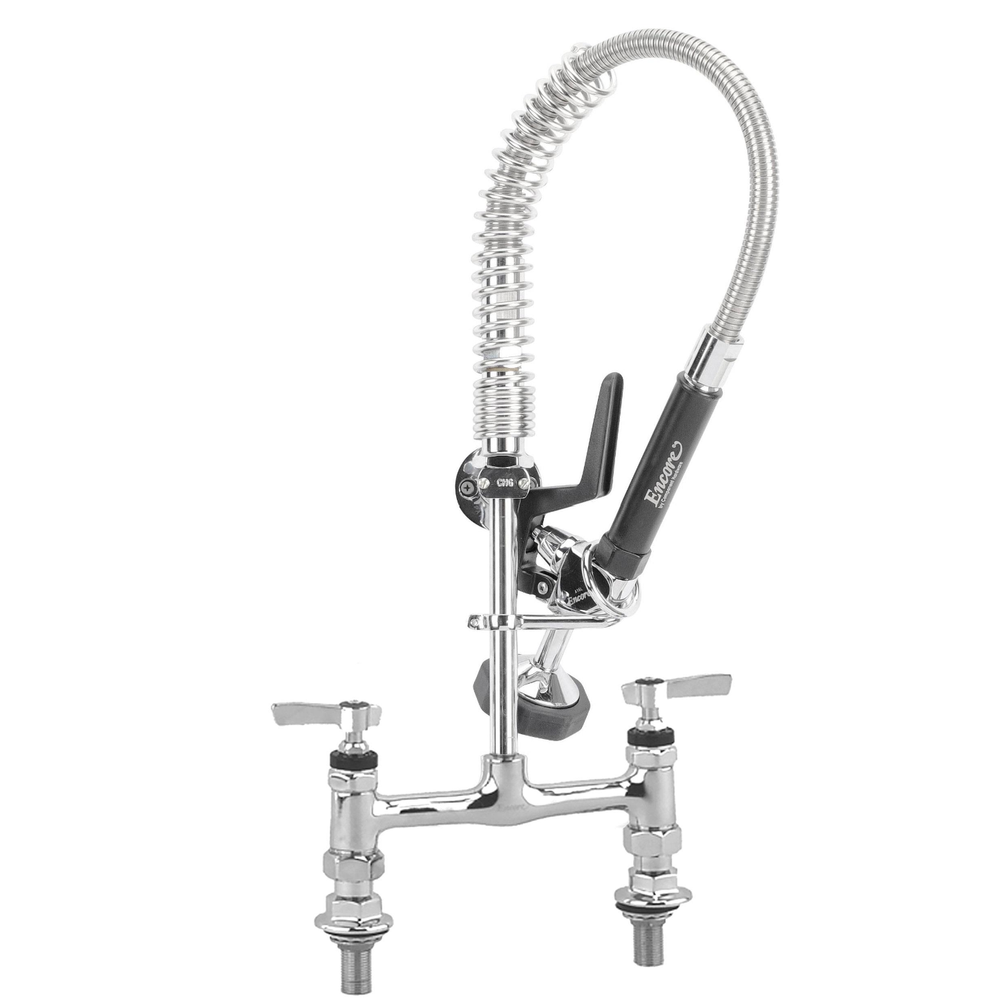 Encore® 8" OC Deck Mount Brass Chrome Plated Mini Pre-Rinse Assembly with Wall Bracket