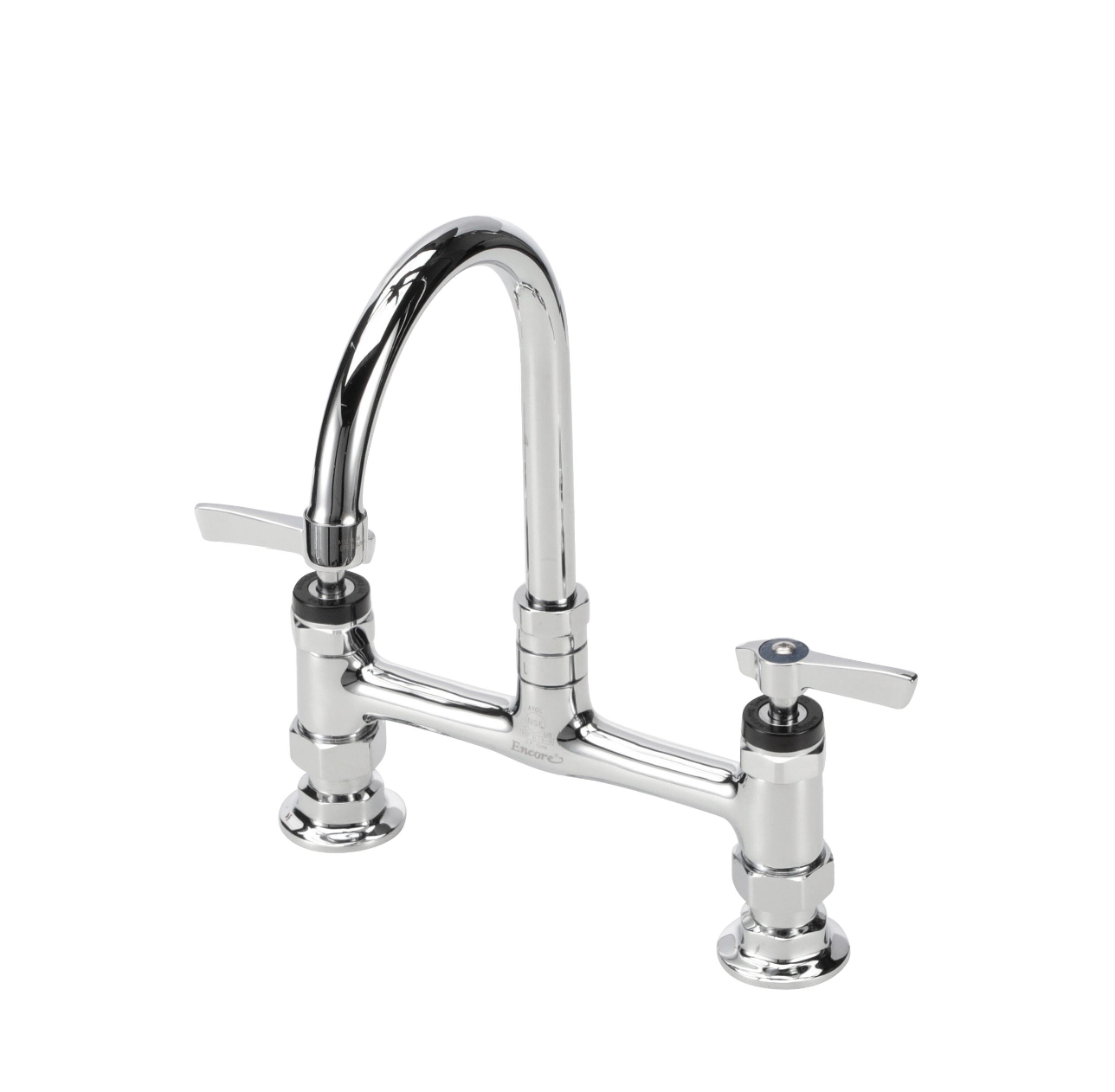 Encore® 8" OC Brass Chrome Plated Deck Mount Faucet Ceramic Valves with 6" Swivel Gooseneck Spout