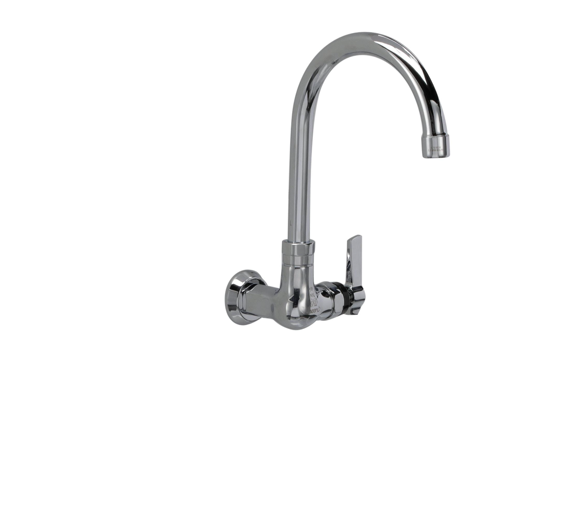 Encore® Brass Chrome Plated Single Wall Mount Faucet Ceramic Valves with 6" Swivel Gooseneck Spout