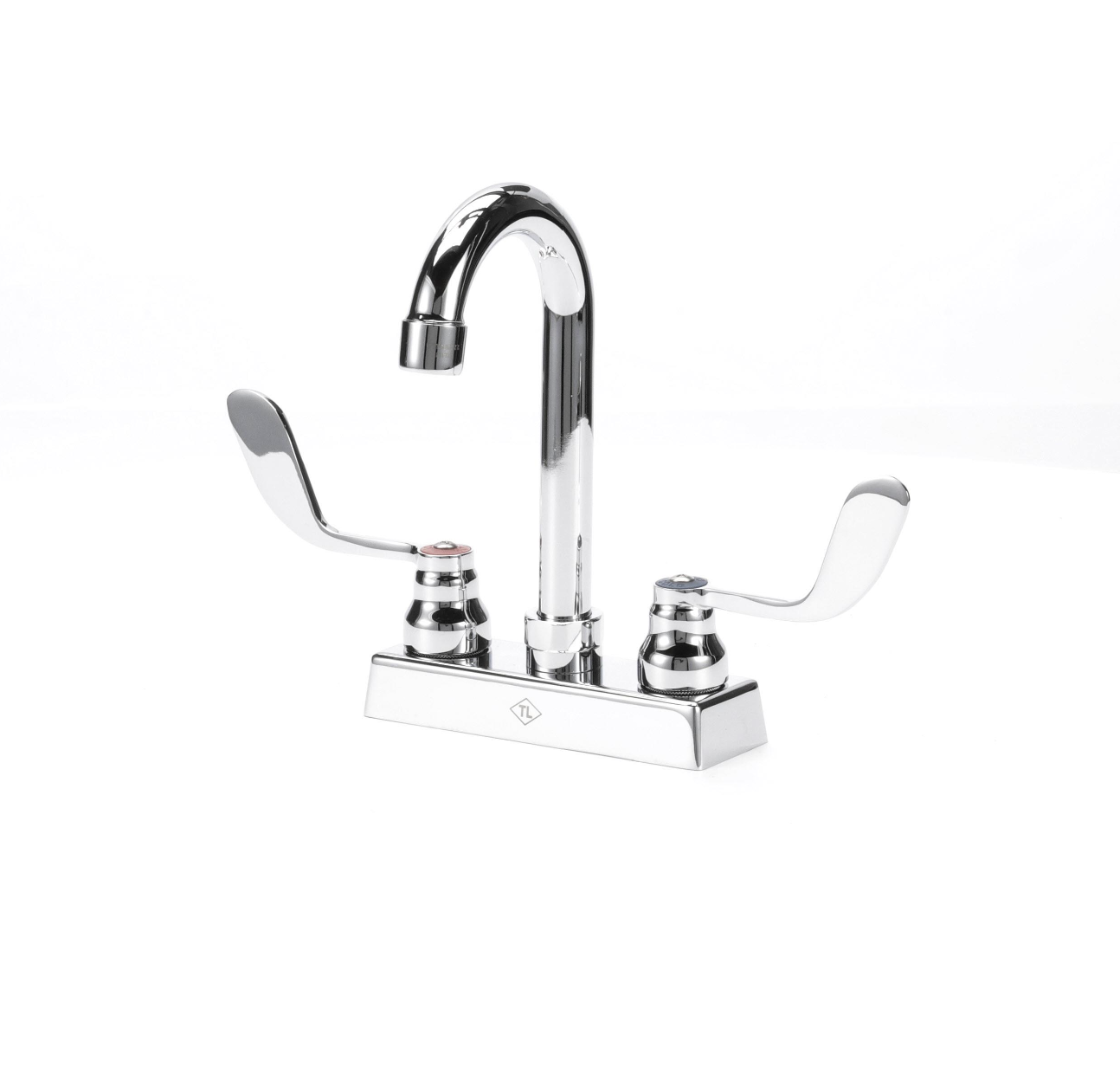 TOP-LINE® 4" OC Deck Mount Faucet Ceramic Valves 4" Wrist Blade Handles with 3-1/2" Rigid Gooseneck Spout