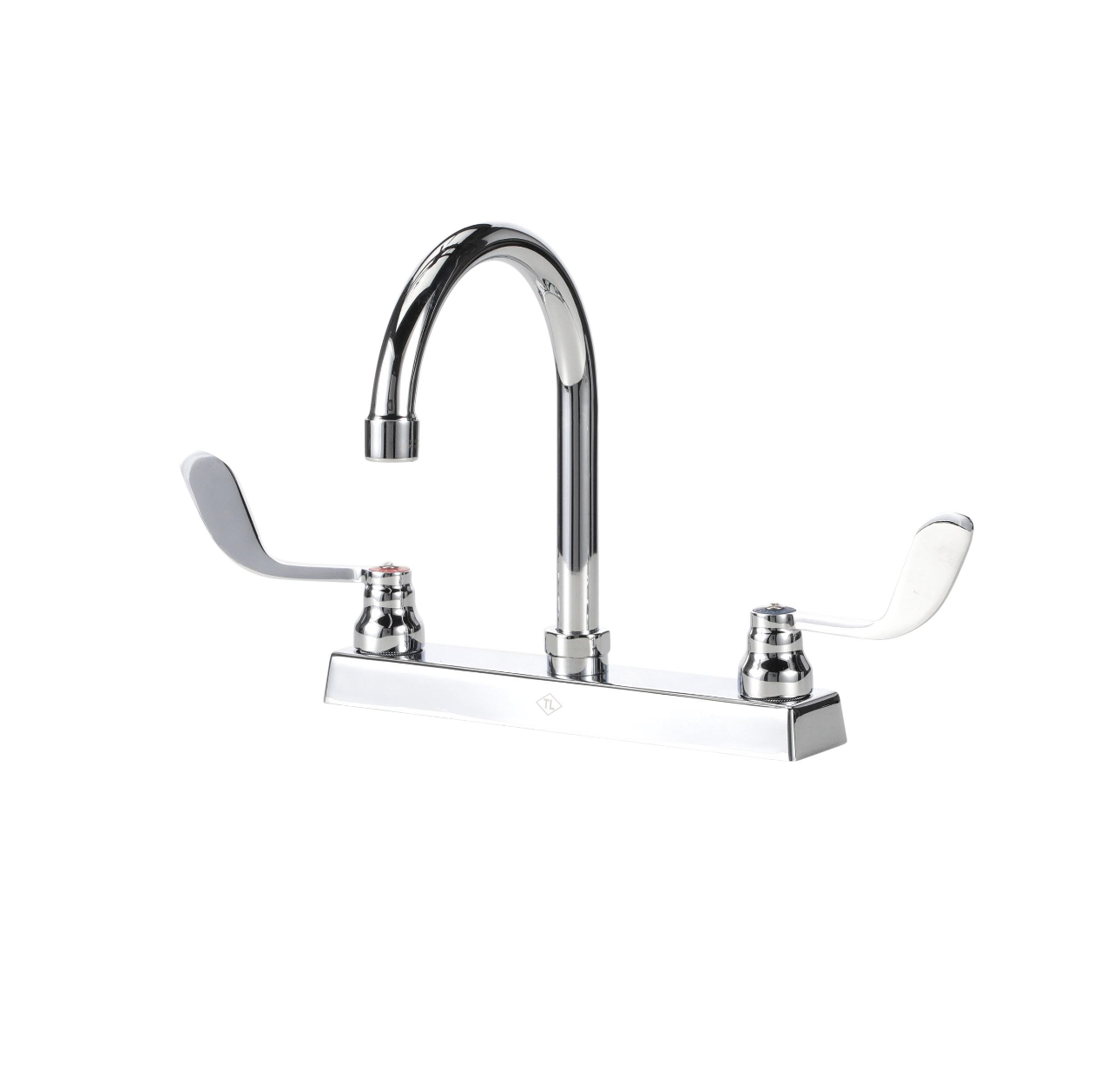 TOP-LINE® 8" OC Deck Mount Faucet Ceramic Valves 4" Wrist Blade Handles with 6" Swivel Gooseneck Spout
