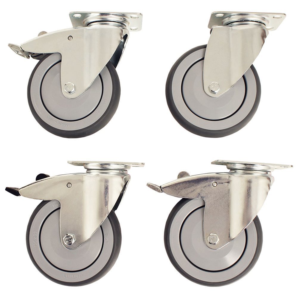 CSTR5-PREM 5" Caster Set, Two Braking, One Swivel Only, One Tracking