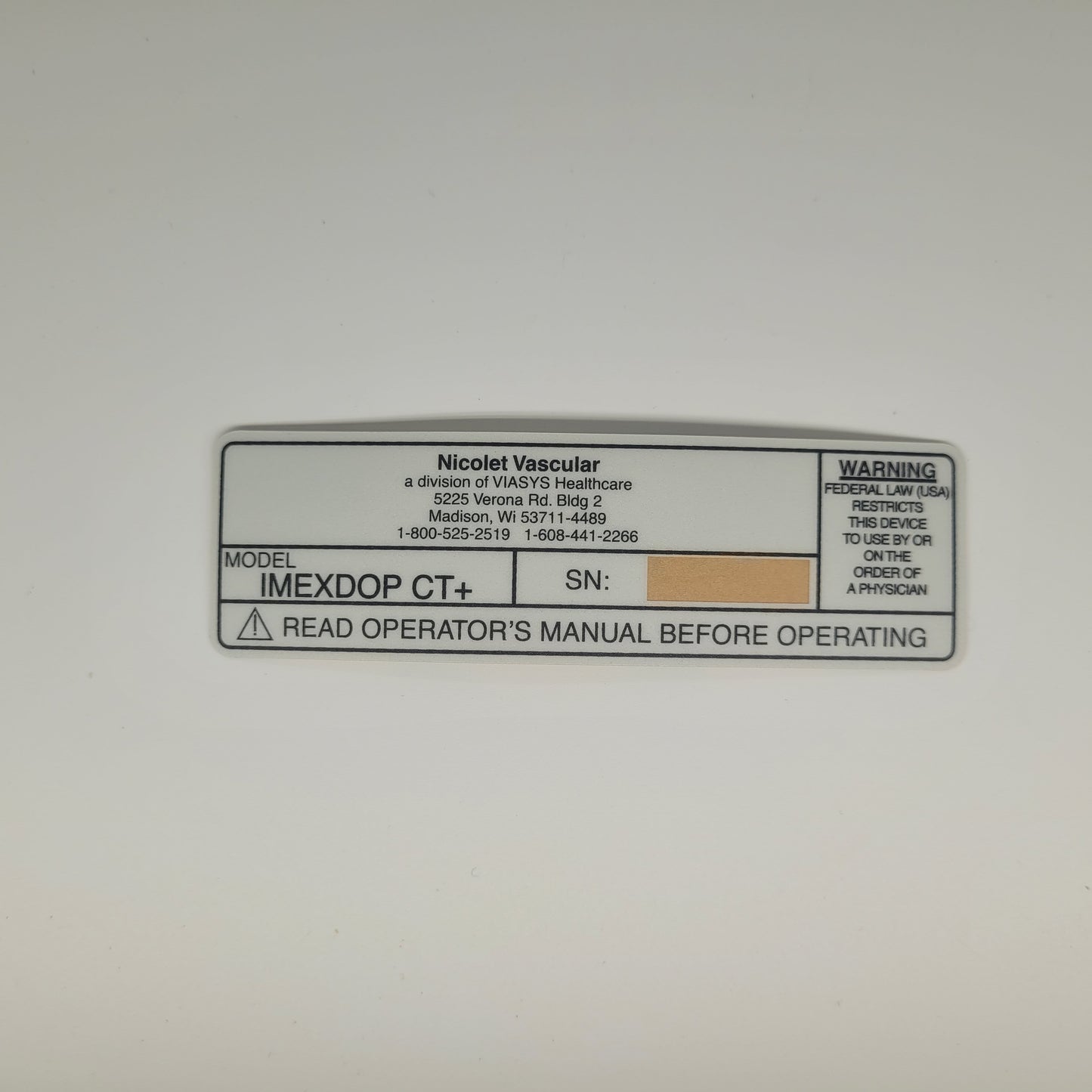 NP0529 Serial Number Label for ImexDop CT+ - DISCONTINUED