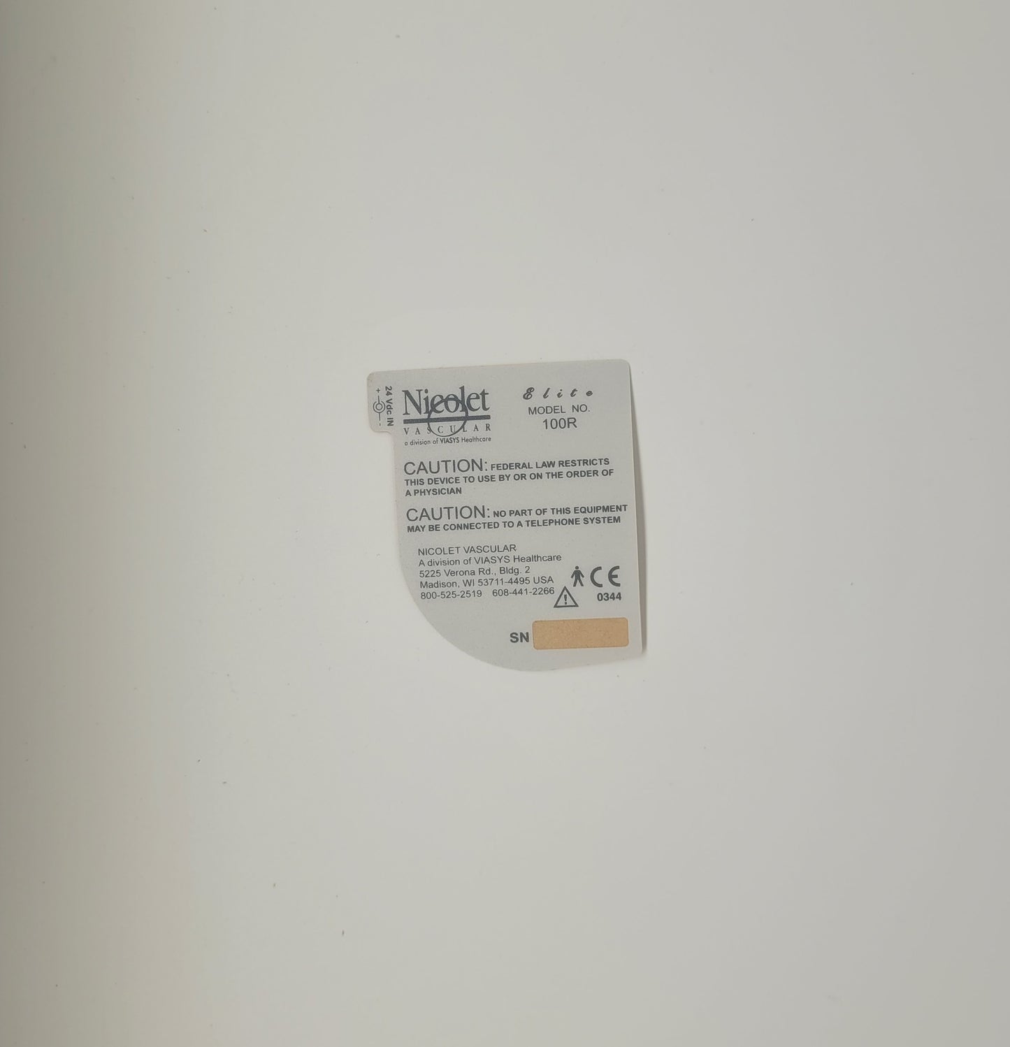 NP0540 Back Label for Elite 100R - DISCONTINUED