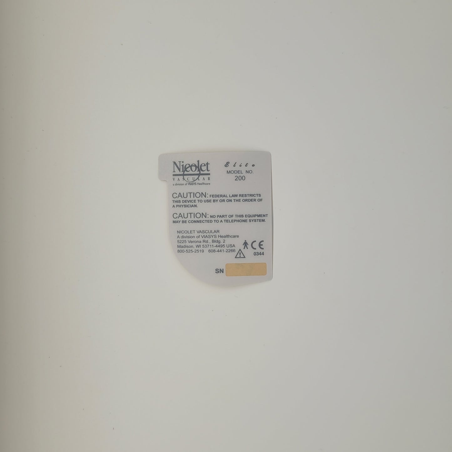 NP0541 Back Label for Elite 200 - DISCONTINUED