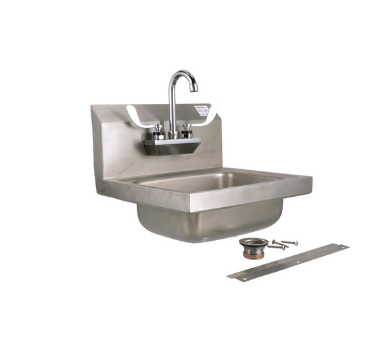 Encore® Wall Mount Type 304 Series Stainless Steel Hand Sink with KL45-4000-SE4 Faucet 14" x 10" x 5" Deep Less Side Splash
