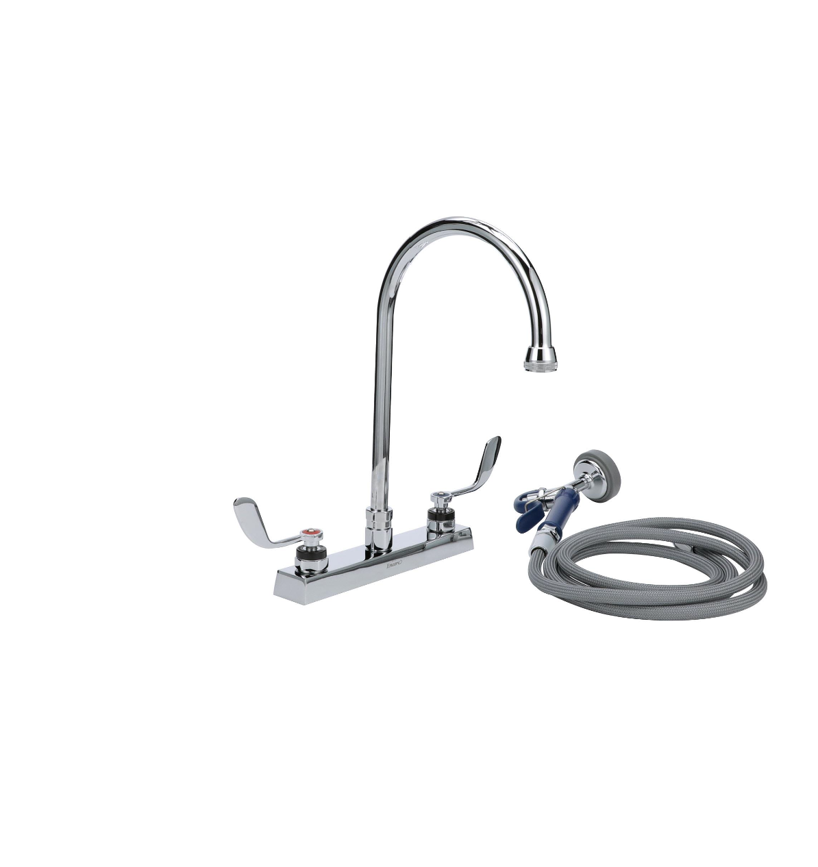 Encore® 8" OC Deck Mount Veterinary Faucet 72" Hose with Lightweight Aluminum Side Sprayer and 4" Wrist Blade Handles