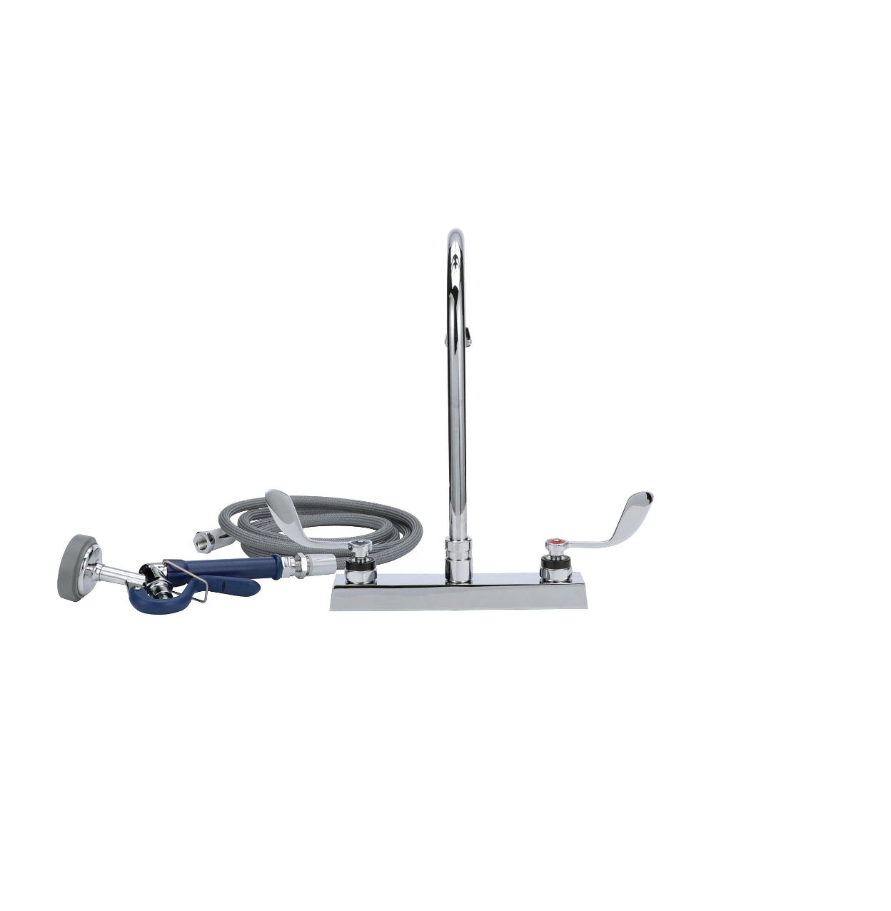 Encore® 8" OC Deck Mount Veterinary Faucet 72" Hose with Lightweight Aluminum Side Sprayer and 4" Wrist Blade Handles