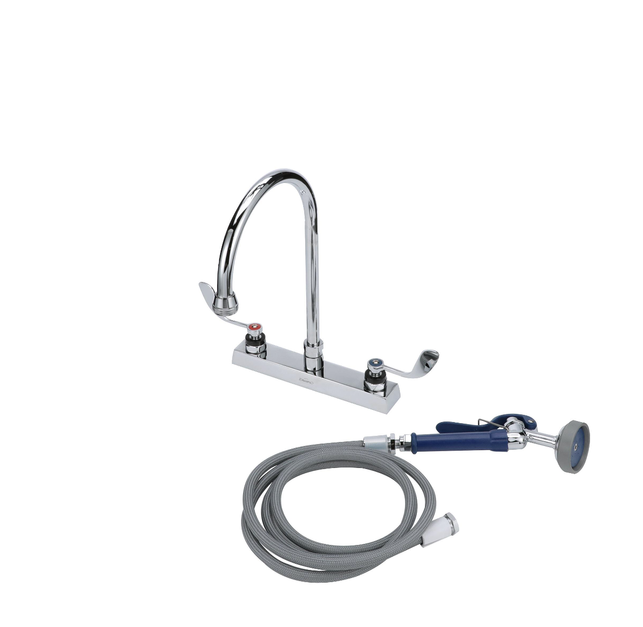 Encore® 8" OC Deck Mount Veterinary Faucet 72" Hose with Lightweight Aluminum Side Sprayer and 4" Wrist Blade Handles