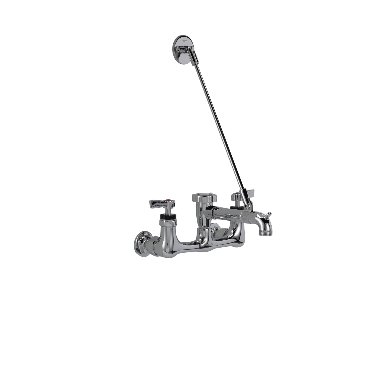 Encore® 8" OC Wall Mount Service Sink Faucet Ceramic Valves with 6" Threaded Cast Spout Vacuum Breaker and Lever Handles