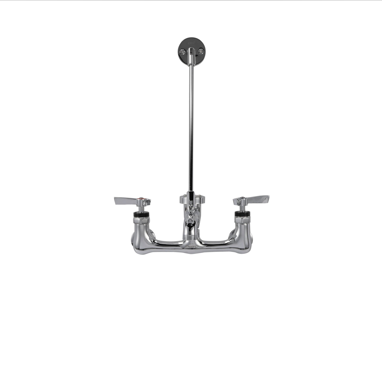 Encore® 8" OC Wall Mount Service Sink Faucet Ceramic Valves with 6" Threaded Cast Spout Vacuum Breaker and Lever Handles