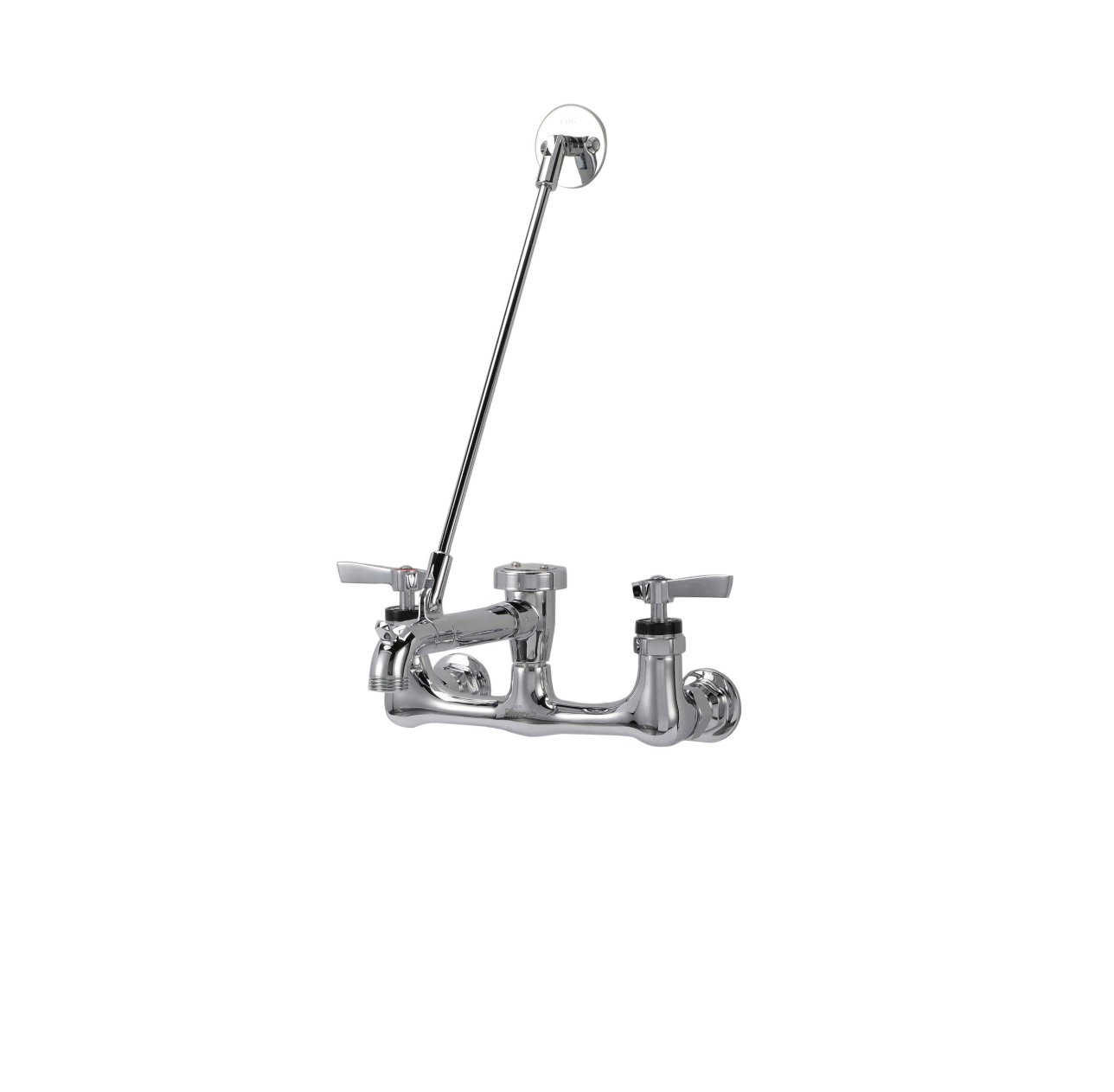 Encore® 8" OC Wall Mount Service Sink Faucet Ceramic Valves with 6" Threaded Cast Spout Vacuum Breaker and Lever Handles