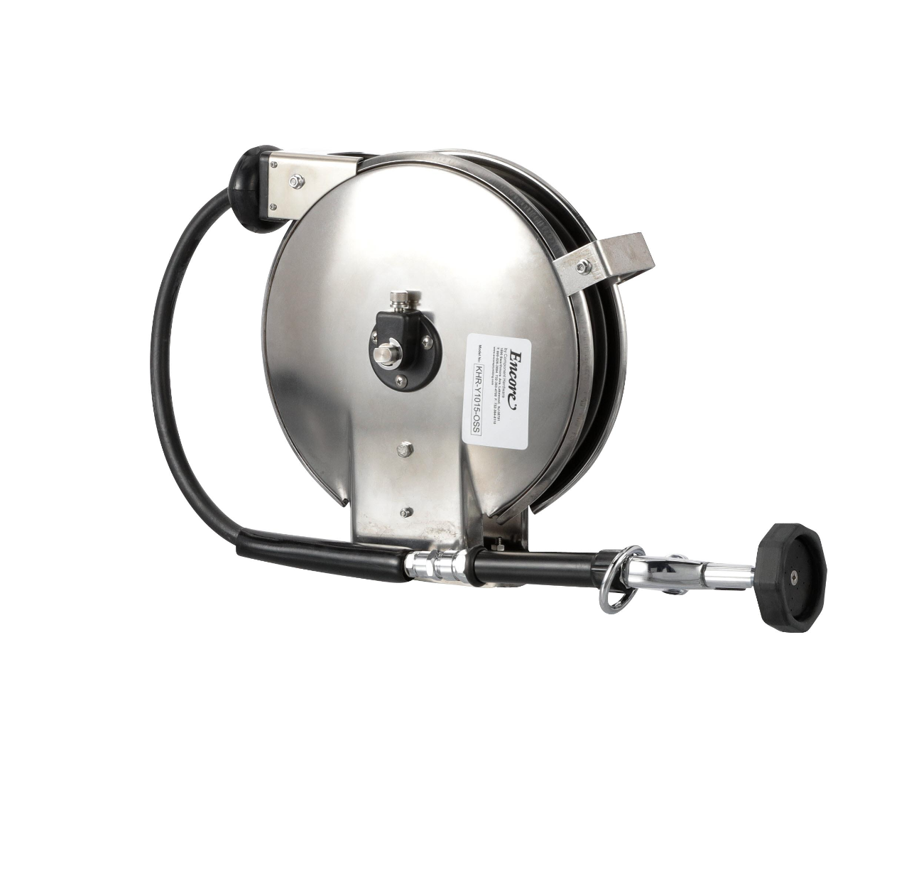 Encore® Hose Reel with 50 ft. Hose, Open Stainless Steel Reel Assembly, 3/8" NPT Inlet and 3.3 gpm Spray Valve