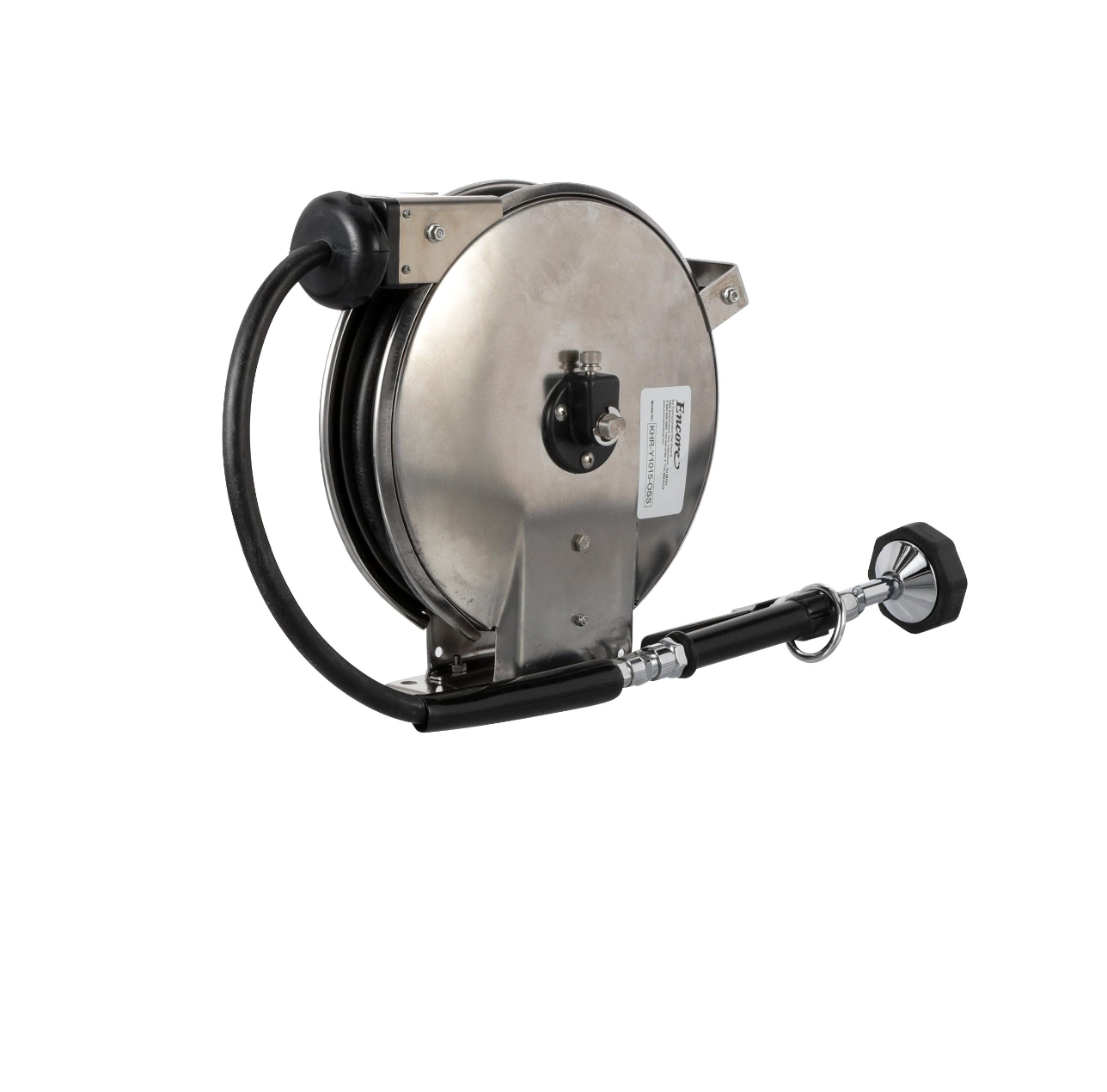 Encore® Hose Reel with 50 ft. Hose, Open Stainless Steel Reel Assembly, 3/8" NPT Inlet and 3.3 gpm Spray Valve
