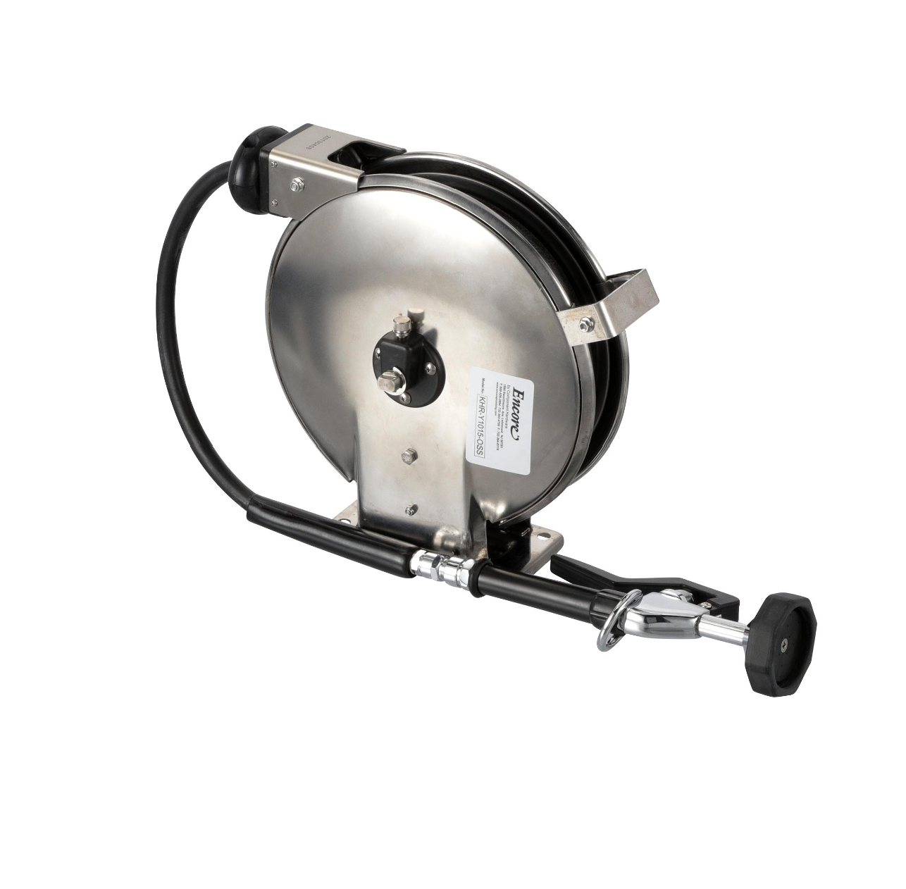 Encore® Hose Reel with 50 ft. Hose, Open Stainless Steel Reel Assembly, 3/8" NPT Inlet and 3.3 gpm Spray Valve