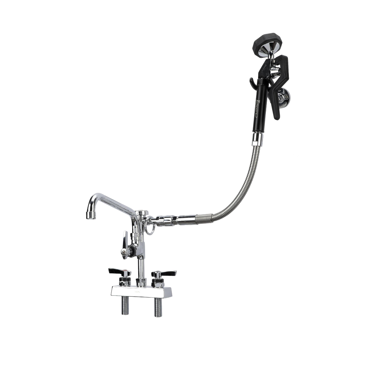 Utility Spray, deck mount, 4" (102mm) O.C., 10" (356mm) swivel stainless steel tubular swing spout