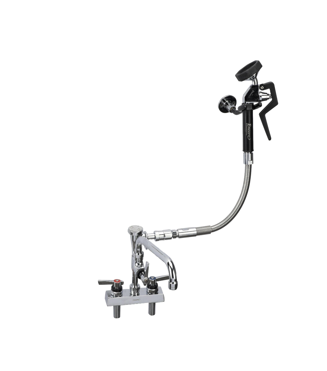 Utility Spray, deck mount, 4" (102mm) O.C., 10" (356mm) swivel stainless steel tubular swing spout