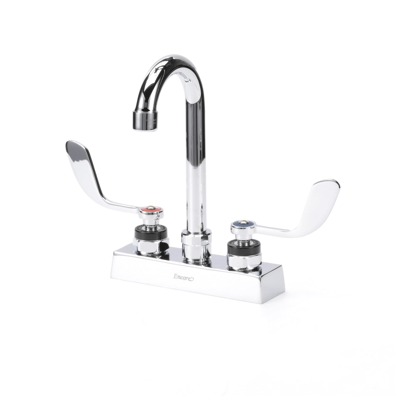 Encore 4" OC Deck Mount Faucet with 3-1/2" Rigid Gooseneck Spout and 4" Wrist Blade Handles
