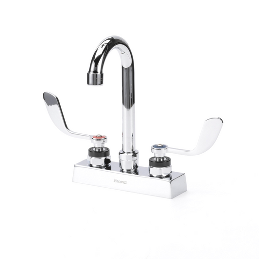 Encore 4" OC Deck Mount Faucet with 3-1/2" Rigid Gooseneck Spout and 4" Wrist Blade Handles