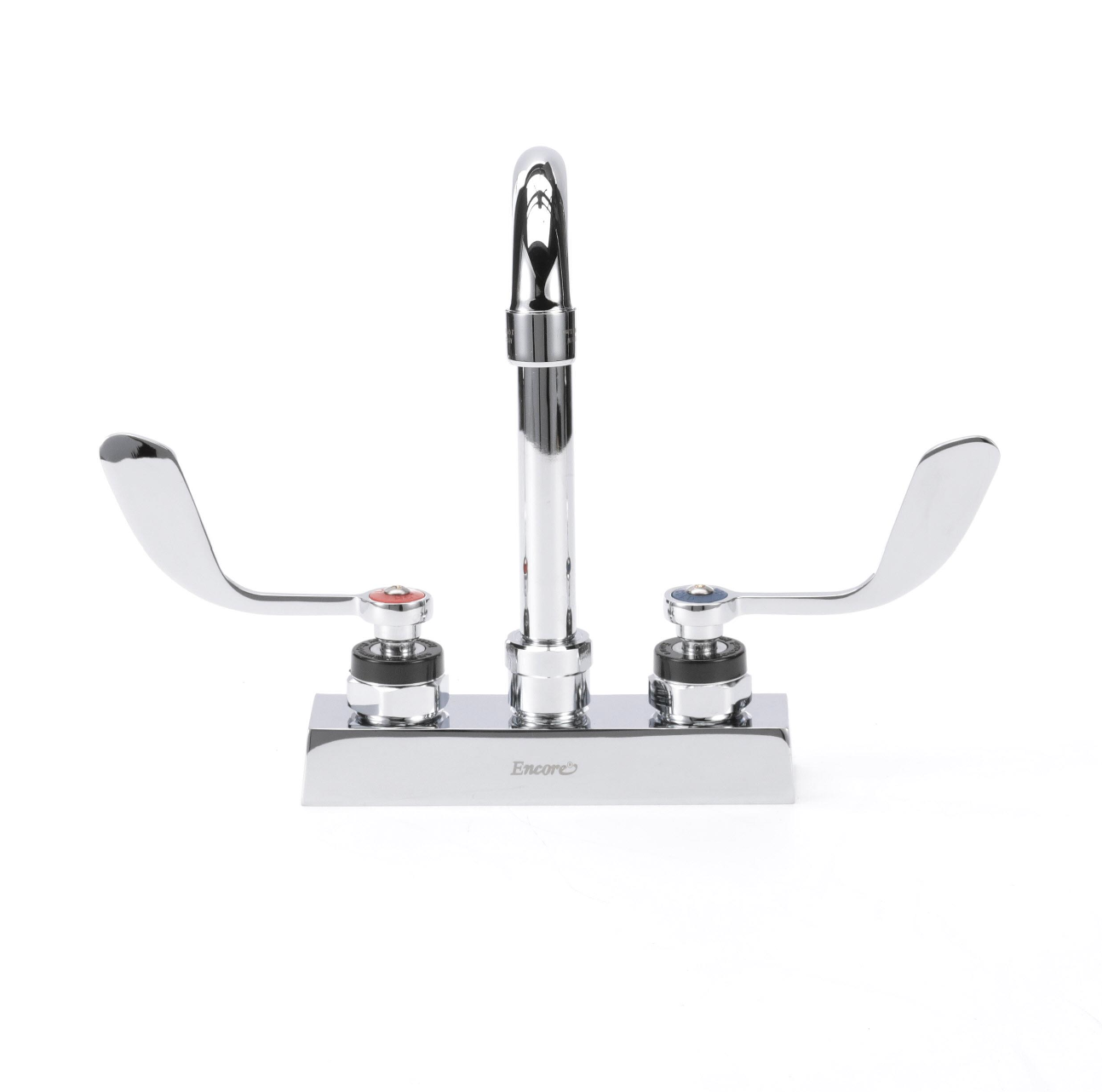 Encore 4" OC Deck Mount Faucet with 3-1/2" Rigid Gooseneck Spout and 4" Wrist Blade Handles
