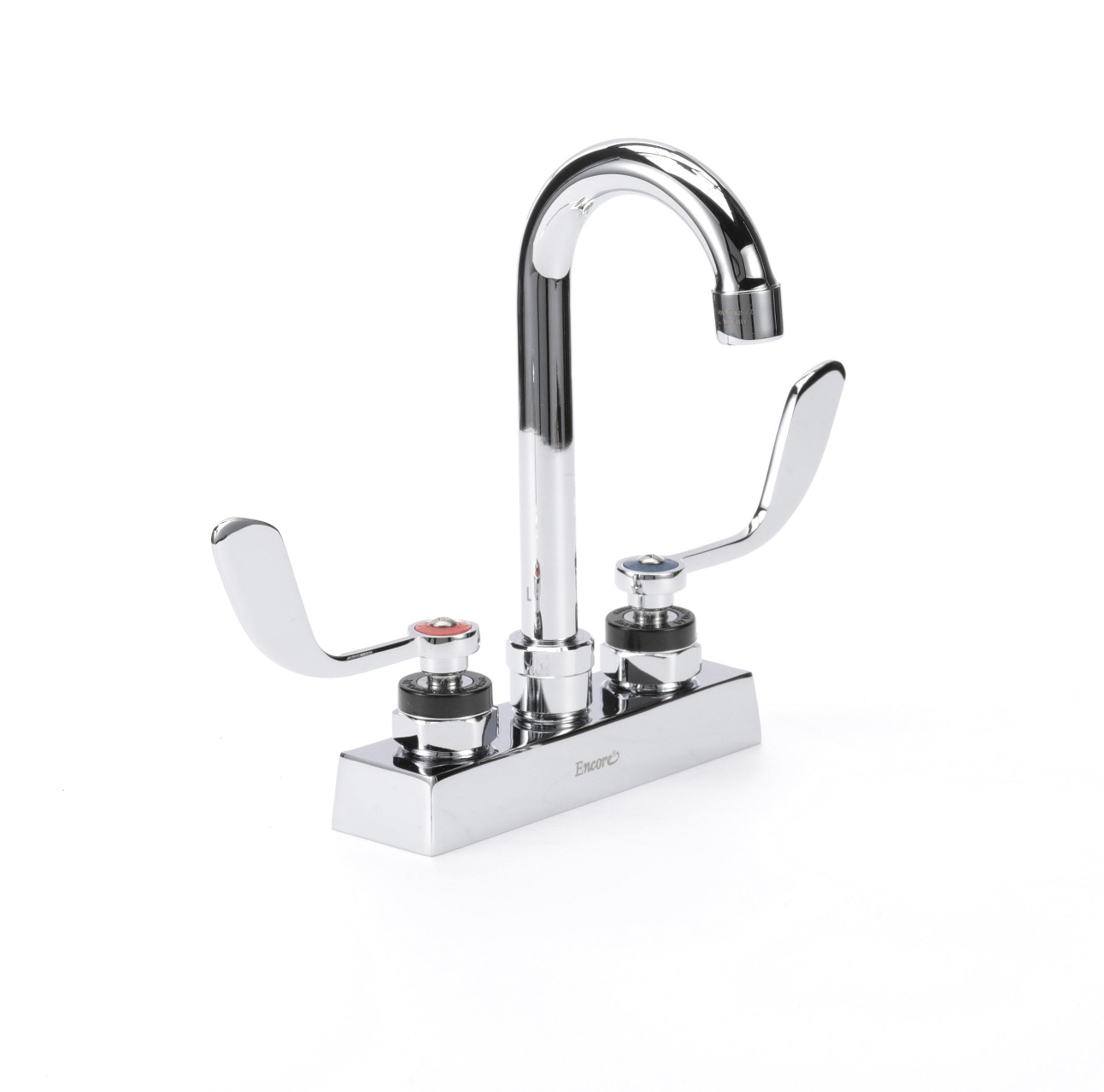 Encore 4" OC Deck Mount Faucet with 3-1/2" Rigid Gooseneck Spout and 4" Wrist Blade Handles