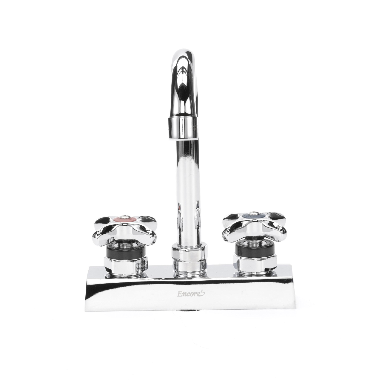 Encore 4" OC Deck Mount Faucet with 3-1/2" Swivel Gooseneck Spout and Cross Handles