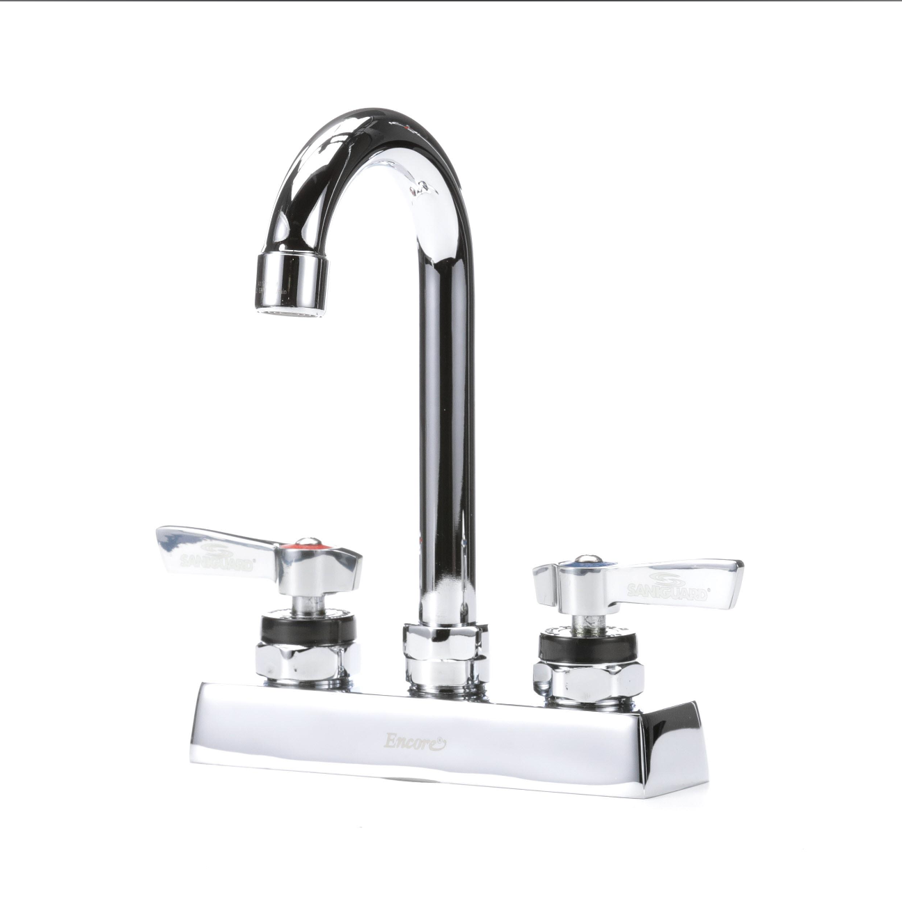 Encore 4" OC Deck Mount Faucet with 3-1/2" Swivel Gooseneck Spout and Lever Handles