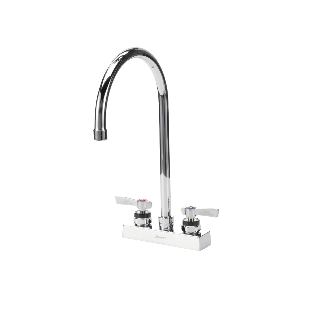 Encore 4" OC Deck Mount Faucet with 8-1/2" Swivel Gooseneck Spout, Lever Handles