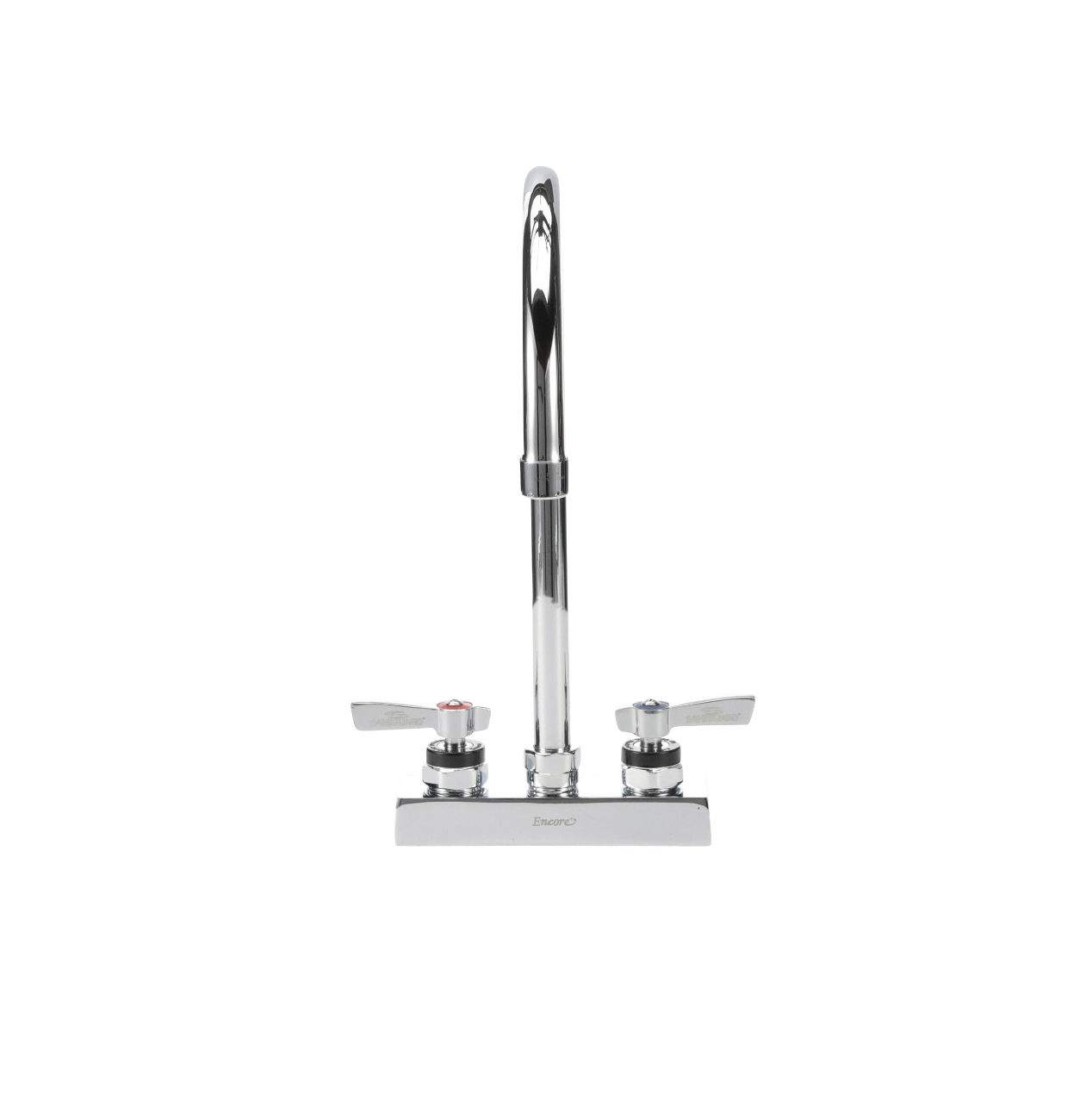 Encore 4" OC Deck Mount Faucet with 8-1/2" Swivel Gooseneck Spout, Lever Handles
