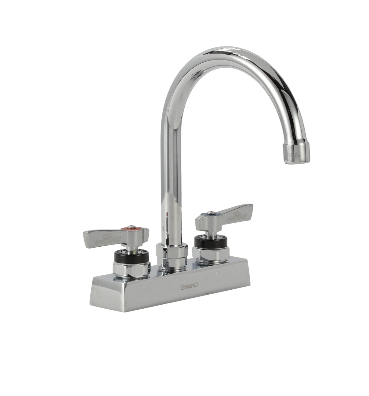 Encore 4" OC Deck Mount Faucet with 6-1/2" Swivel Gooseneck Spout with Lever Handles