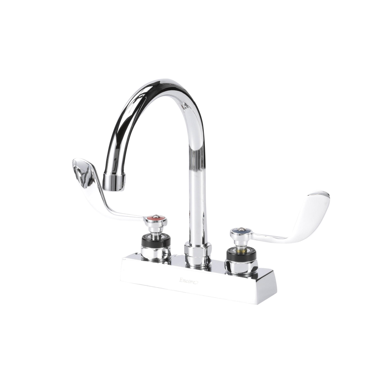 Encore 4" OC Deck Mount Faucet with 6-1/2" Swivel Gooseneck Spout and 4" Wrist Blade Handles