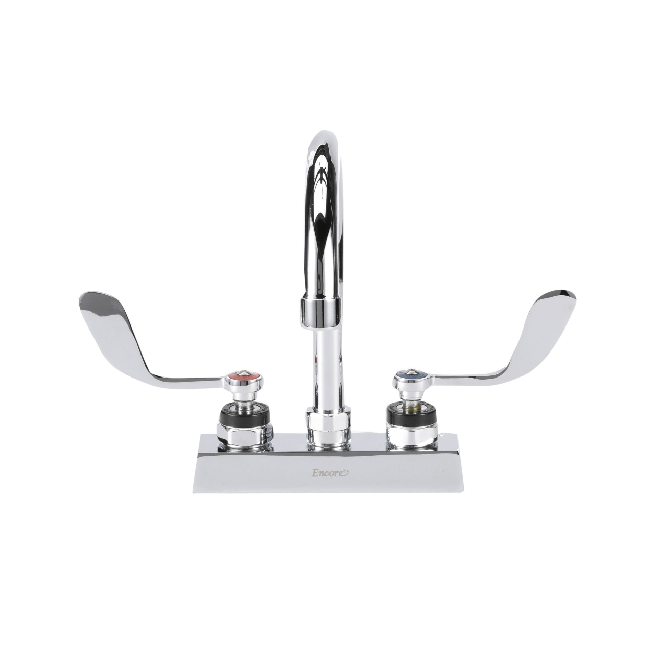 Encore 4" OC Deck Mount Faucet with 6-1/2" Swivel Gooseneck Spout and 4" Wrist Blade Handles
